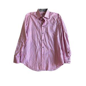 Robert Graham Mens Sz 42 Pink Striped Button-Up Dress Shirt